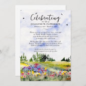 水彩フローラフィールドお祝いの写真 招待状 (正面/裏面)