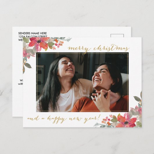 水彩フローラフォトクリスマス ポストカード (正面/裏面)