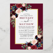 水彩フローラフォトバーグニ結婚ュの金ゴールド 箔招待状 (正面)