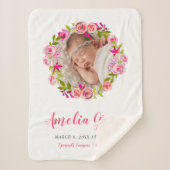 水彩フローラフォトベビー誕生統計 シェルパブランケット (正面)