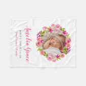 水彩フローラフォトベビー誕生統計 フリースブランケット (正面(横))