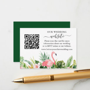 水彩フローラフラミンゴ結婚のウェブサイトQR エンクロージャーカード