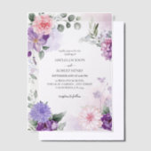 水彩フローラフランスの薄紫ラベ結婚ンダー ベラム紙招待状 (オフセット)