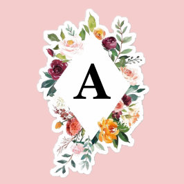 水彩フローラフレームのカスタマイズ可能イニシャル シール