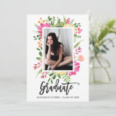 水彩フローラフレームフォトスクリプト卒業 招待状 (スタンド正面)