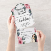 水彩フローラフレーム花嫁結婚と花婿 オールインワン招待状 (貼ってはがせる)