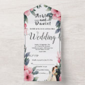 水彩フローラフレーム花嫁結婚と花婿 オールインワン招待状 (内側)