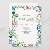水彩フローラフレーム誕生日招待状 招待状 (正面/裏面)