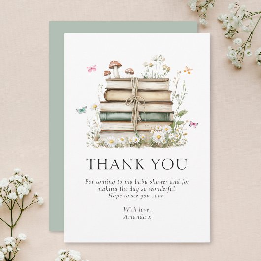 水彩フローラブックベビーシャワー サンキューカード