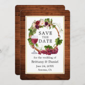 水彩フローラブドウつる植物リースウッド セーブザデート (正面/裏面)