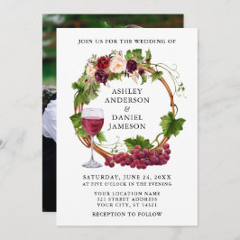 水彩フローラブドウつる植物リース写真結婚の 招待状
