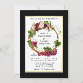 水彩フローラブドウリースブラック金ゴールド写真 招待状 (正面)
