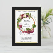 水彩フローラブドウリースブラック金ゴールド写真 招待状 (スタンド正面)