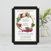 水彩フローラブドウリースブラック金ゴールド結婚ズ 招待状 (スタンド正面)