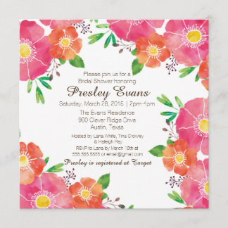 水彩フローラブライダルまたはベビーシャワー招待状 招待状