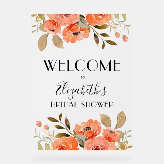 水彩フローラブライダルシャワーへようこそ アクリルサイン (正面)