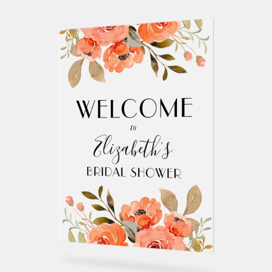 水彩フローラブライダルシャワーへようこそ アクリルサイン (傾斜)