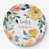 水彩フローラブライダルシャワーカスタム ペーパープレート (正面)