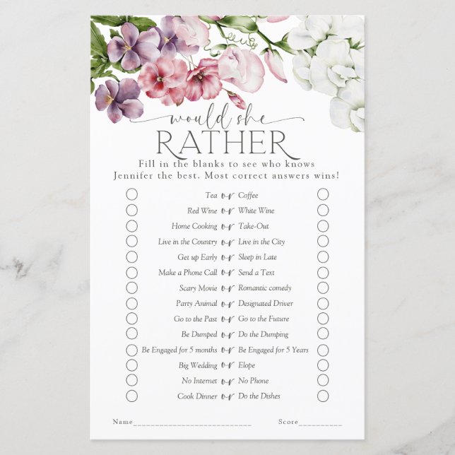 水彩フローラブライダルシャワーゲーム (正面)