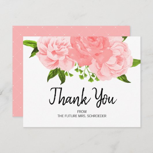 水彩フローラブライダルシャワーサンキューカード 招待状 (正面/裏面)