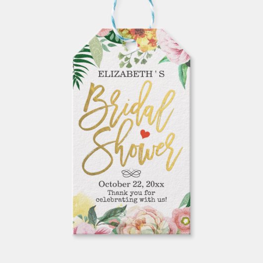 水彩フローラブライダルシャワーサンキューギフトラベル ギフトタグ (正面)