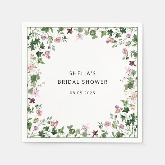 水彩フローラブライダルシャワーナプキンス スタンダードカクテルナプキン (正面)