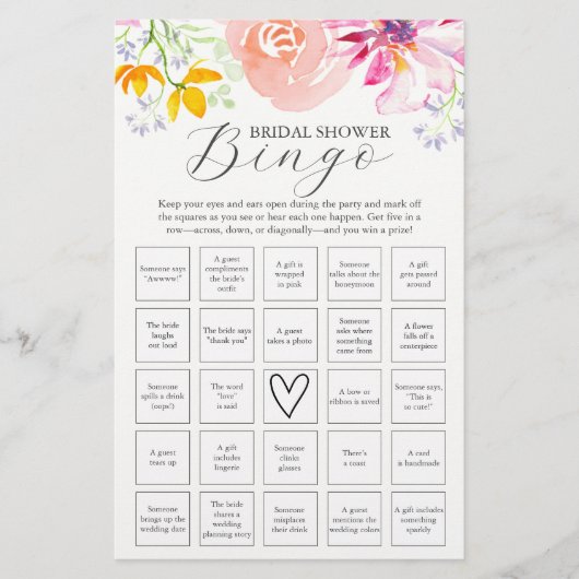 水彩フローラブライダルシャワービンゴ チラシ (正面)