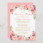 水彩フローラブライダルシャワーブランチピンク金ゴールド 招待状 (正面/裏面)