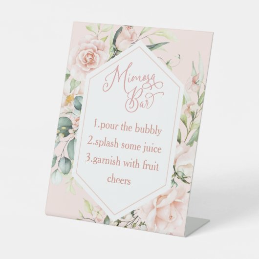 水彩フローラブライダルシャワーミモサバー標識 台座サイン (正面)