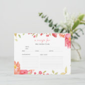 水彩フローラブライダルシャワーレシピカード 招待状 (スタンド正面)