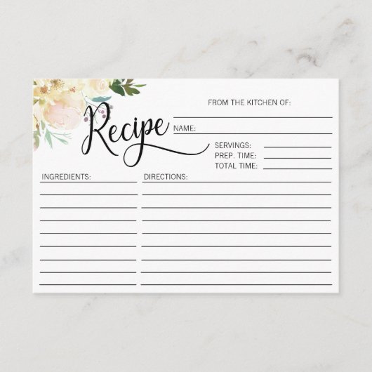 水彩フローラブライダルシャワーレシピ エンクロージャーカード (正面)
