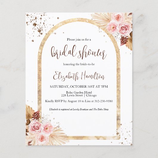 水彩フローラブライダルシャワー予算招待状 (正面)
