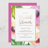 水彩フローラブライダルシャワー招待金ゴールド 招待状 (正面/裏面)