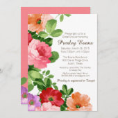 水彩フローラブライダルシャワー招待，バラ 招待状 (正面/裏面)