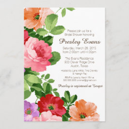 水彩フローラブライダルシャワー招待，バラ 招待状