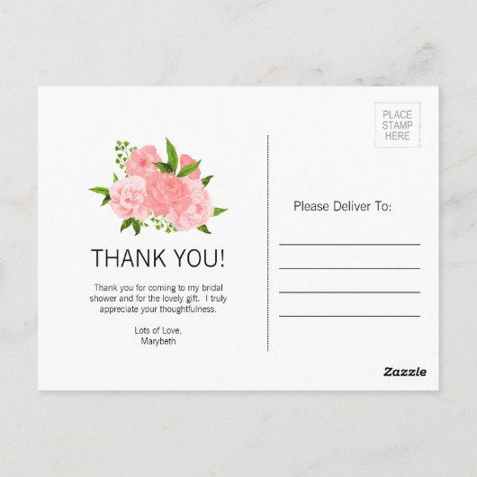 水彩フローラブライダルシャワー有難はがき ポストカード (裏面)
