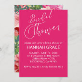 水彩フローラブライトホットピンクブライダルシャワー 招待状 (正面/裏面)