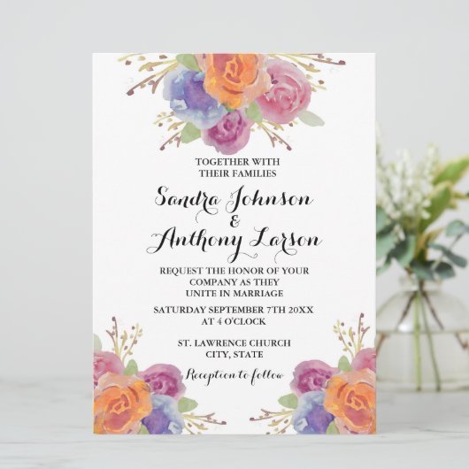 水彩フローラブライト結婚式招待状 招待状 (スタンド正面)