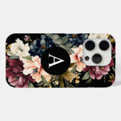 水彩フローラブラックモノグラムパーソナライズされた Case-Mate iPhoneケース (裏面 (横))
