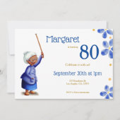 水彩フローラブラック女性80誕生日 招待状 (正面)