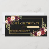 水彩フローラブラック金ゴールドギフト証明書 (正面)