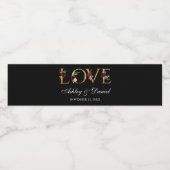 水彩フローラブルガンディブラック金ゴールドラヴ結婚ズ ペットボトルラベル (シングルラベル)