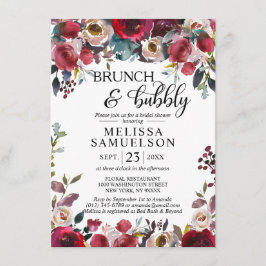 水彩フローラブルガンディブランチブライダルシャワー 招待状