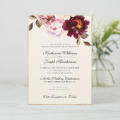 水彩フローラブルガンディブーケロマ結婚ンス 招待状 (スタンド正面)