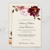 水彩フローラブルガンディブーケロマ結婚ンス 招待状 (正面/裏面)