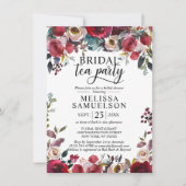 水彩フローラブルガンディーティーパーティーブライダルシャワー 招待状 (正面)