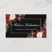 水彩フローラブルガンディーブラック金ゴールド 名刺 (正面)