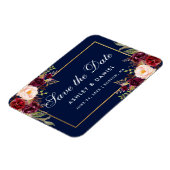 水彩フローラブルガンディーブルー日付を保存 マグネット (左側)