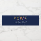 水彩フローラブルガンディーブルー金ゴールドラヴ結婚ズ ペットボトルラベル (シングルラベル)