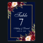 水彩フローラブルガンディーブルー金ゴールド結婚ズ テーブルナンバー<br><div class="desc">水彩フローラブルガンディマルサラブルー金ゴールドのテー結婚ブルカード</div>